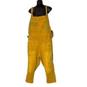 Monthorigin women’s yellow corduroy Lagenlook overalls distressed patchwork